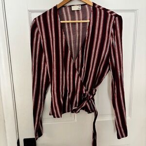 Wilfred Burgundy and White Striped Wrap Blouse